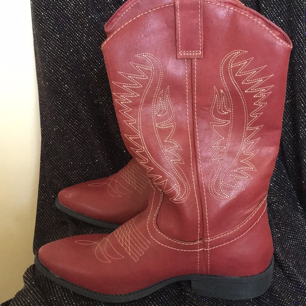 Mid-calf, cowboy boots, new, rust, original box.